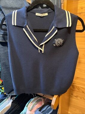 Abercrombie & Fitch Navy Sleeveless Polo Tank with White Trim